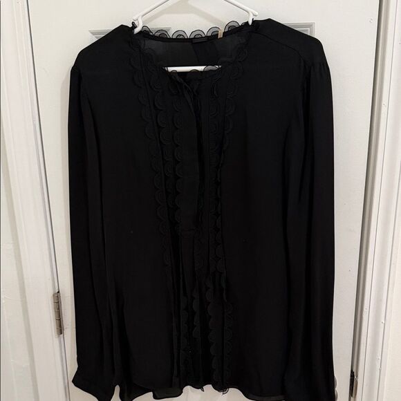 Elie Tahari Black Scalloped Blouse 100% Silk Size XL - Picture 12 of 12